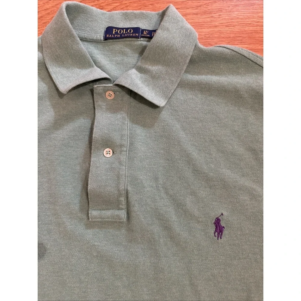 Polo Ralph Lauren Polo Shirt Men's Large Tall Green With Purple Pony Logo Preppy